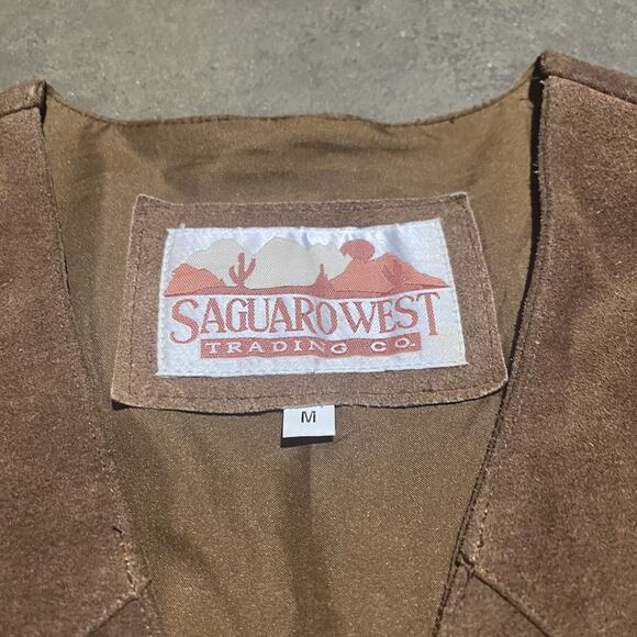 Vintage Y2k Saguaro West Brown Leather Western Snap Vest - Picture 4 of 4